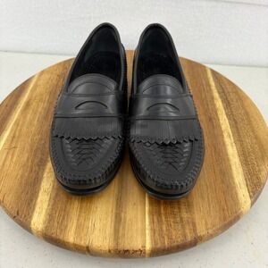 G.H. Bass Black‎ Leather Penny Loafers Dress Shoes Fringe Detail Classic Slip On